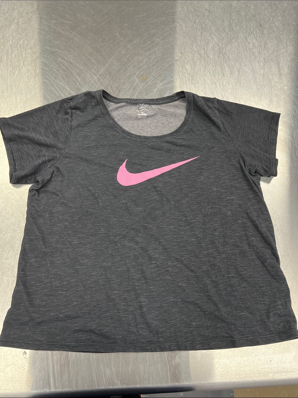 Nike Women's Dark Gray Short Sleeve Tee with Pink Swoosh Women’s 1X